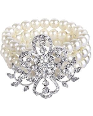 Liv Oliver Silver Plated Pearl Crystal Embellished Bracelet - White