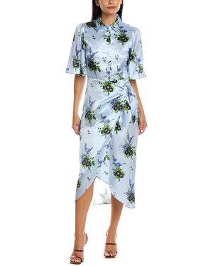 Les Rêveries Les Reveries Flutter Sleeve Silk Midi Dress - Blue