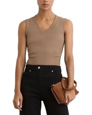 Reiss Sandy Stretch Rib Ruched V Neck Vest - Blue