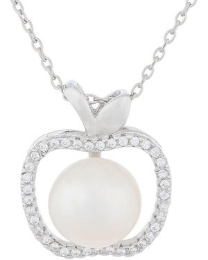 Splendid 9Mm Pearl Cz Pendant - White
