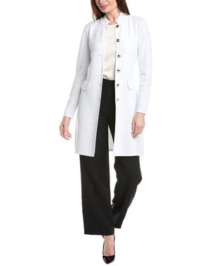 St. John Banded Collar Five-Button A-Line Long Jacket - White