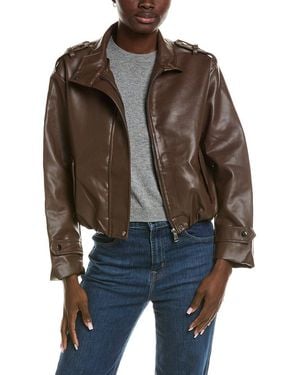 Marion Elasticized Hem Zippered Bomber Jacket - Brown