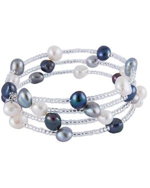 Splendid Rhodium Plated 7-8mm Pearl Bracelet - Blue