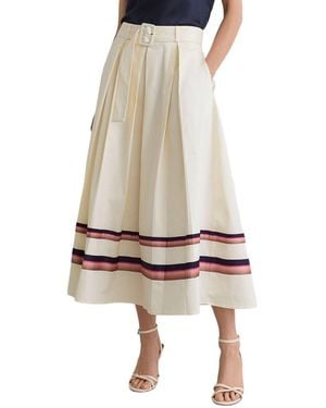 Reiss Rian Stripe Detail Belted Midi Skirt - Natural