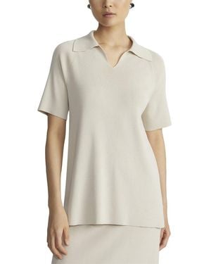Lafayette 148 New York Ribbed Split Neck Polo Shirt - White