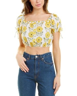 CELINA MOON Short Sleeve Crop Top - Blue