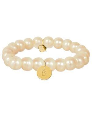 Jane Basch 14k 6-8mm Pearl Initial Bracelet - White