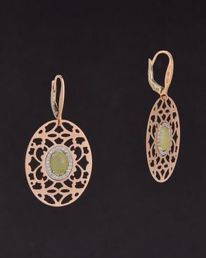 Italian Gold 14k 3.50 Ct. Tw. Diamond & Yellow Jasper Filigree Earrings - Black