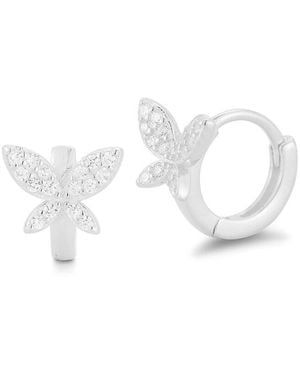 Glaze Jewelry Silver Cz Butterfly Huggie Earrings - White