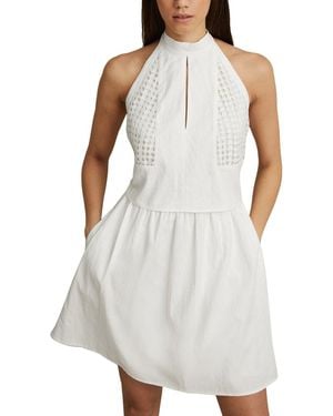 Reiss Eden Linen-Blend Broderie Sleeveless Mini Dress - White