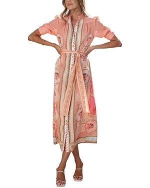 LEON GORI Short Sleeve Midi Dress - Pink
