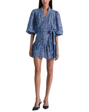 Alice + Olivia Cora Voluminous Tiered Mini Shirtdress - Blue