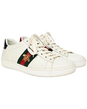 Gucci Leather Ace Sneakers With Bee (authentic Pre-loved) - White
