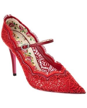 Gucci Lace & Leather Pump - Red