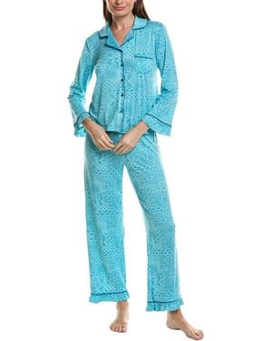 Sugar 2Pc Ruffle Sleeve Notch Collar & Ruffle Pant Pj Set - Blue