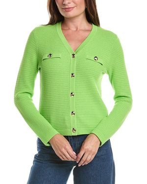 St. John French Iconic Inspired Knit V-Neck Cardigan - Green