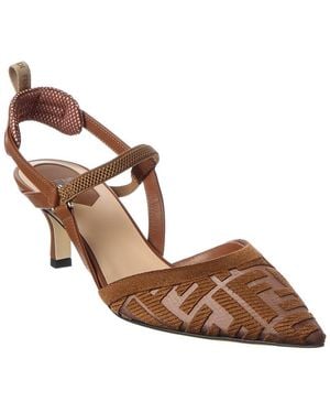 Fendi Ff Colibri Lite Medium Mesh & Leather Slingback Mule - Brown