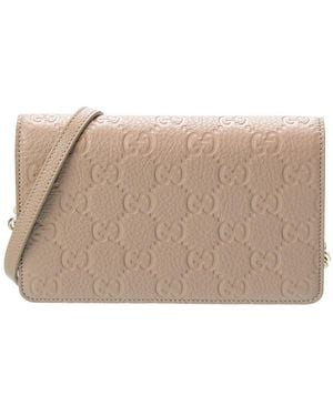 Gucci Gg Emblem Leather Wallet On Chain - Brown