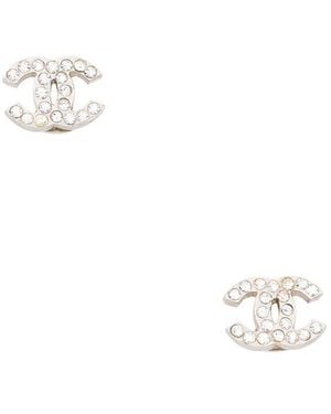 CHANEL Crystal Cc Mini Stud Earrings (authentic Pre-loved) - White