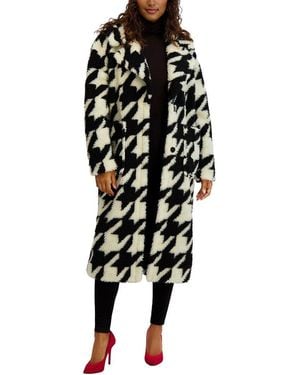 Kensie Houndstooth Faux Sherpa Coat - Black