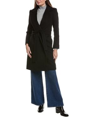 Fleurette Notch Collar Wool Wrap Coat - Blue