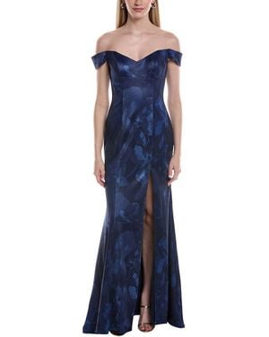 Rene Ruiz Printed Stretch Crepe Mermaid Gown - Blue