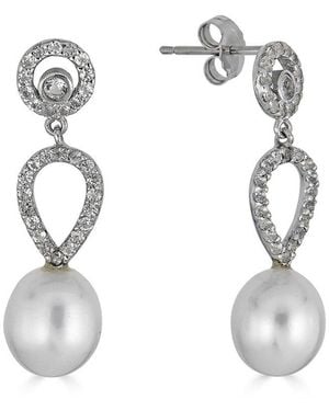 Belpearl Silver White Topaz 9-8mm Freshwater Pearl Earrings