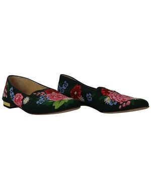 Charlotte Olympia Cotton Rose Garden Floral Embroidered Flat (authentic Pre-loved) - Black