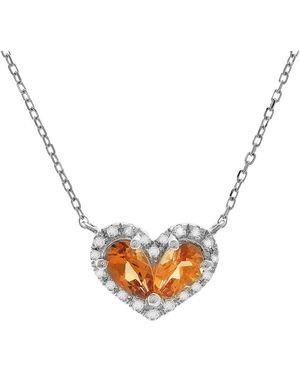 Gemstones Silver 0.48 Ct. Tw. Diamond & Citrine Heart Necklace - White