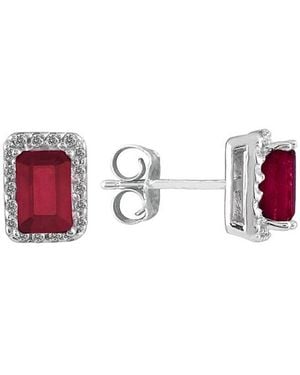 Gemstones 14k 1.43 Ct. Tw. Diamond & Ruby Earrings - Red
