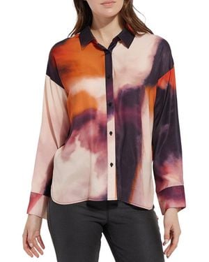 Lyssé Printed Stitched Satin Shirt - Red