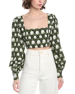 Agua Bendita Perla Linen Crop Top - Black