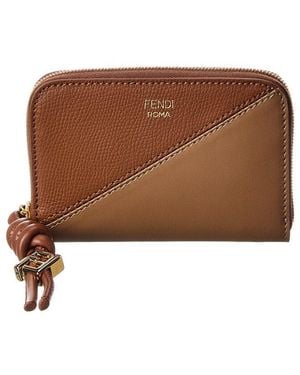 Fendi Ff Diamonds Zipper Around Mini Leather Wallet - Brown