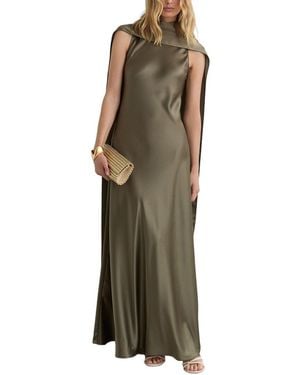 Reiss Fae Satin Cape Maxi Dress - Green