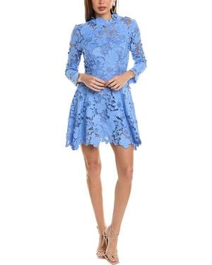 Oscar de la Renta Lace Silk-Lined A-Line Dress - Blue