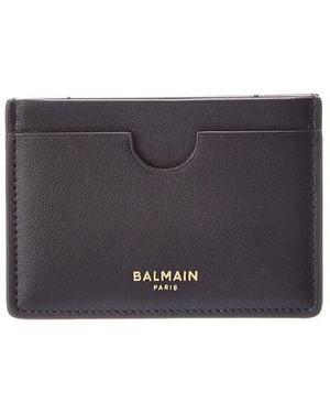 Balmain Logo Leather Card Case - Gray