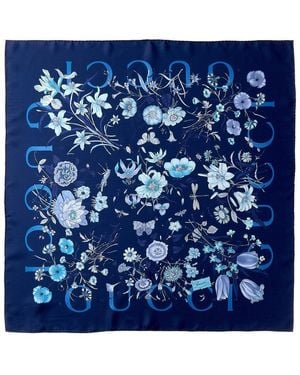 Gucci Flora Print Silk Scarf - Blue