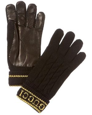 Gucci Leather-Trim Wool Gloves - Black