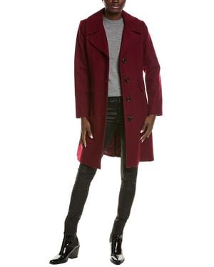 Anne Klein Double-Breasted Peacoat - Red