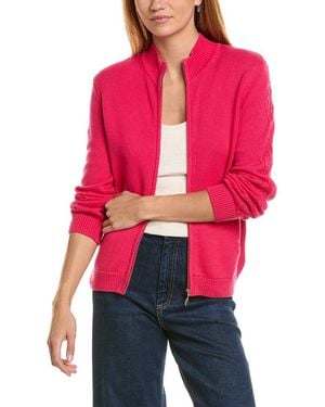 St. John Cashmere-Blend Cable Zip Jacket - Red