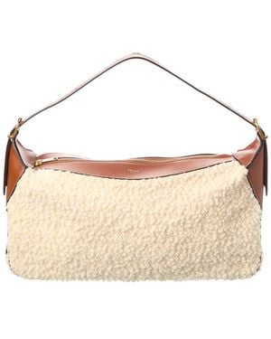 Celine Romy Medium Shearling & Leather Hobo Bag - Brown
