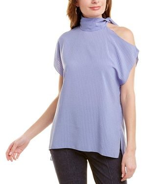 PEARL BY LELA ROSE Sheer Check Top - Blue