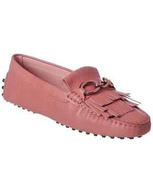 Tod's Tods Gommino Chain Detail & Fringe Leather Driving Shoe - Pink