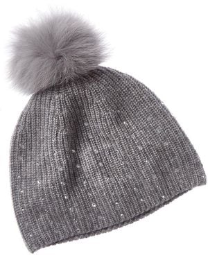 Forte Cashmere Crystal Rib Cashmere Hat - Grey
