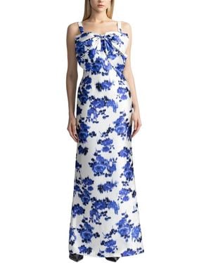 Zac Posen Floral Print Mikado Gown - Blue