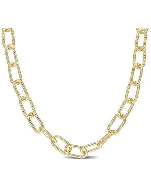 Italian Silver 18k Over Paperclip Chain Necklace - Metallic