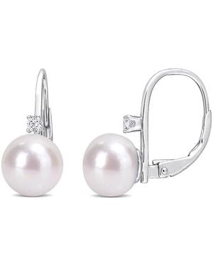 Rina Limor Silver 9-9.5mm Pearl Cz Earrings - White
