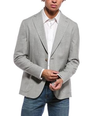 Eleventy Soft Pocket Patch Wool, Linen, & Silk-Blend Jacket - Grey