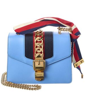 Gucci Sky Blue Calfskin Leather Mini Sylvie Chain Shoulder Bag (authentic Pre- Loved)