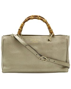 Gucci Leather Bamboo Shopper Tote (Authentic Pre-Loved) - Metallic